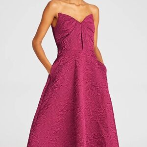 Theia Pink Pleated A-line Dress Sweetheart Neckline